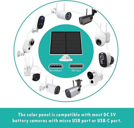 Solar Panel for Security Camera, 5W USB Solar Panel Compatible - Image 2