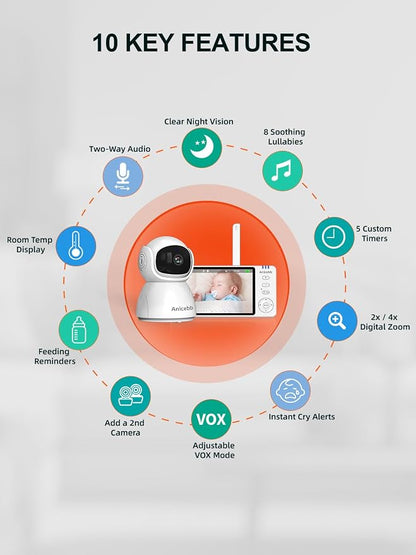 5" HD Video Baby Monitor with 2 Camera and Audio, No WiFi Hack-Proof Security - Image 8