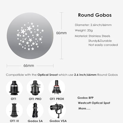 16Pcs Round Gobos Kit for Optical Snoot, 66mm/2.6in Metal Plate Patterns for - Image 4