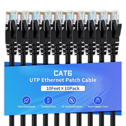 Cat6 Ethernet Cable 10 Feet 10 Pack Network RJ45 Cat6 Internet Patch Cable by XANHAM