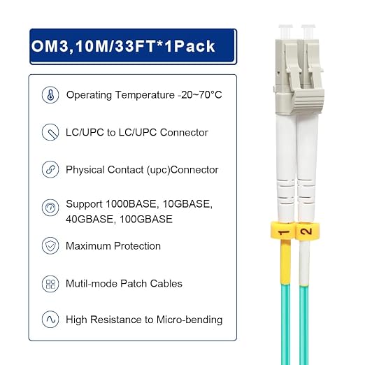 FLYPROFiber- LC to LC Fiber Patch Cable OM3 10M/33ft, Length Options: 0.2m-200m - Image 4
