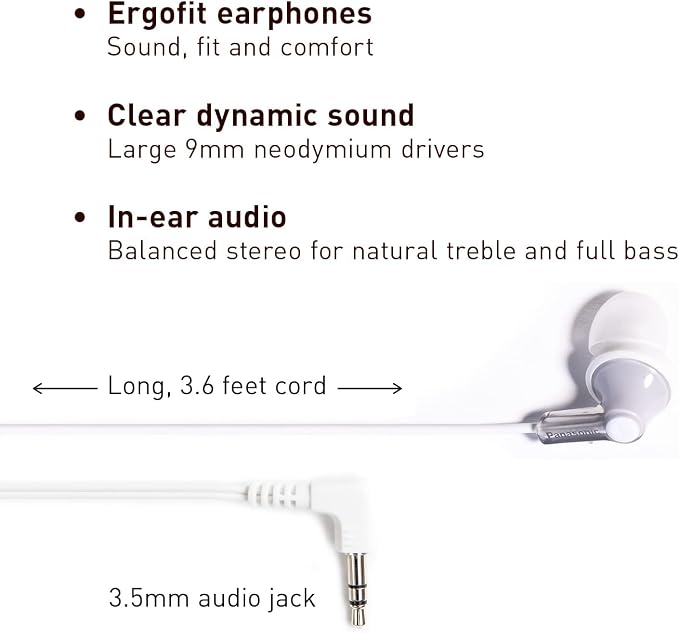 Panasonic ErgoFit Wired Earbuds, 3.5mm Jack In-Ear Headphones Wired - Image 2