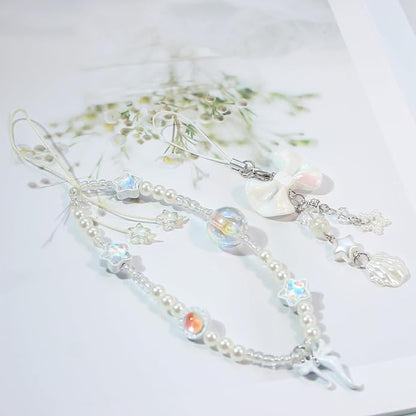 CMVFYL Beaded Camera Wrist Strap, Cute Phone Charms Strap, Pearl Bracelet Wrist - Image 2