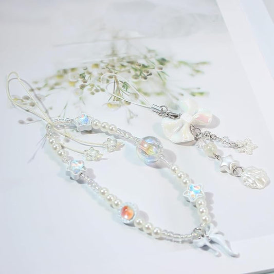 CMVFYL Beaded Camera Wrist Strap, Cute Phone Charms Strap, Pearl Bracelet Wrist - Image 2