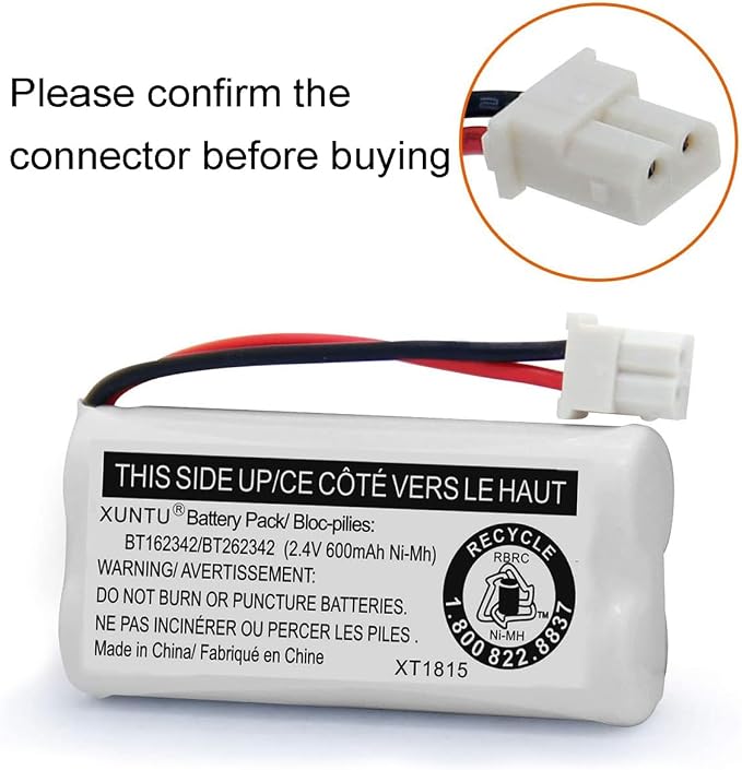XUNTU BT162342/BT262342 2.4V 600mAh Ni-MH Cordless Phone Battery Pack - Image 6