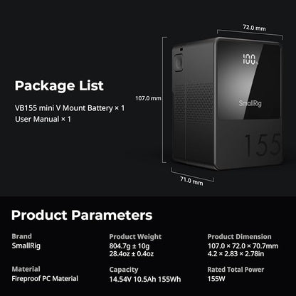 SMALLRIG V Mount Battery VB155, 155Wh / 10500mAh V Mount Battery - Image 9