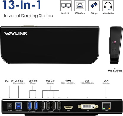 WAVLINK USB Laptop Docking Station Dual Monitors, DisplayLink Computer Dock - Image 2