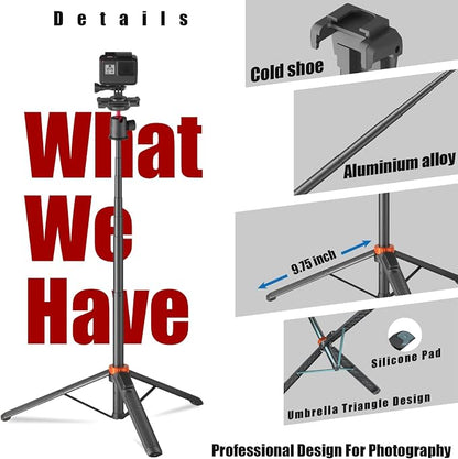 Action Camera Tripod with 360° Ball Head, 66.5'' Selfie Stick Tripod with - Image 2
