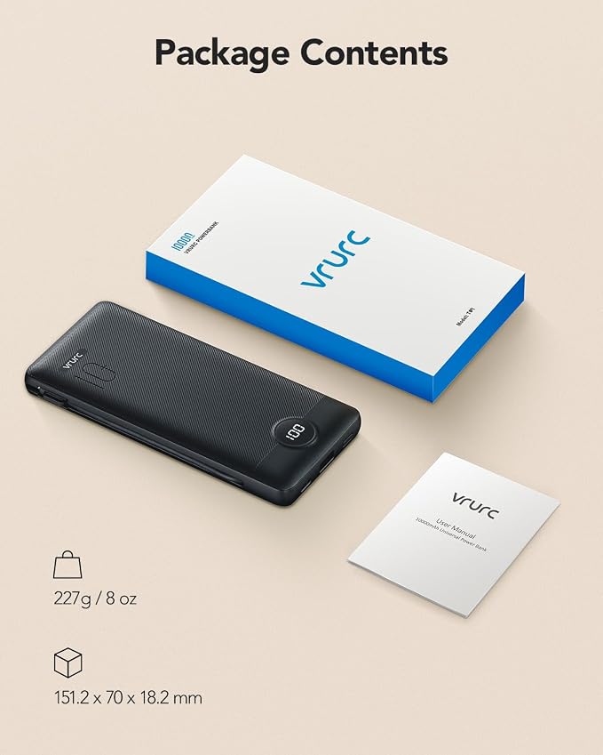 VRURC Portable Charger Built-in Cables and AC Wall Plug, USB C Power Bank - Image 8