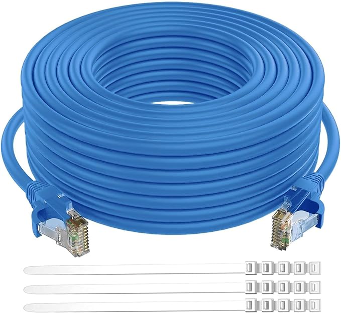 Adoreen Cat 6 Ethernet Cable 30 Ft-Blue, Outdoor & Indoor Snagless Long Round by Adoreen