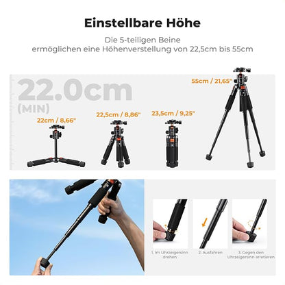 K&F CONCEPT Mini Desk Tripod, 21.6'' Compact Small Tripod - Image 4