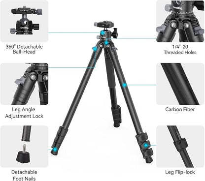SmallRig AP-10 Carbon Fiber Tripod, 52.4" Lightweight Compact Camera Tripod - Image 6
