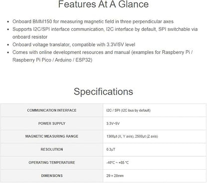 BMM150 3-axis Magnetometer Sensor, Digital Compass Sensor, Magnetic Field - Image 3