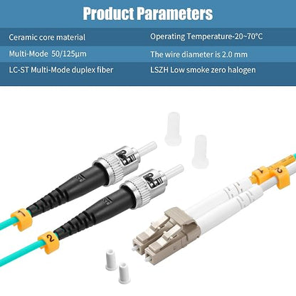 Fibergaga-5Pack OM3 LC to ST Multi-Mode Fiber Patch Cable, Duplex 50/125µm - Image 4