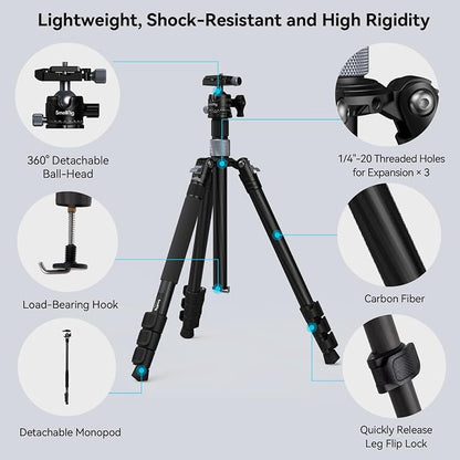 SmallRig AP-20 Carbon Fiber Tripod, 62.2" Camera Tripod Monopod - Image 7