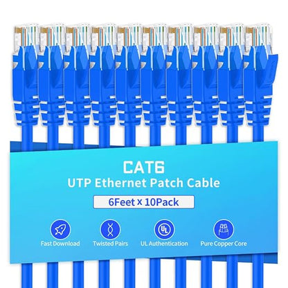 Cat6 Ethernet Cable 6 Feet 10 Pack Network RJ45 Cat6 Internet Patch Cable by XANHAM