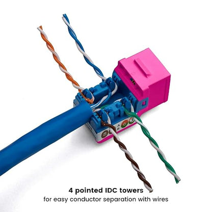 TRUE CABLE Cat6A Keystone Jack, 90 Degree Punch-Down, 48 Pack, 328 Feet - Image 4