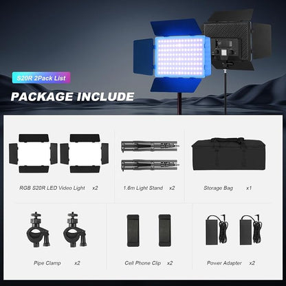 2Pack RGB LED Video Light Kit 12.6in - Image 7