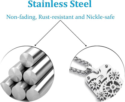 Stainless Steel Mechanical Rotatable Gear Pendant Necklace - Image 3