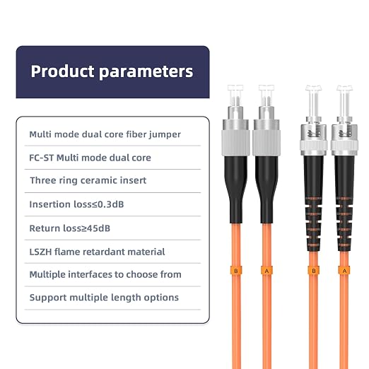 OM1 Fiber Patch Cable, FC/UPC to ST/UPC, 1.8M/5.9FT Multimode Duplex 62.5/125µm - Image 4