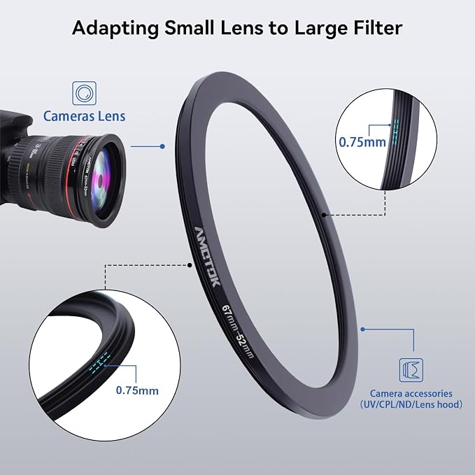 67mm Lens to 52mm Camera Lens Adapter, 67mm-52mm Filter Step-Down Ring - Image 4