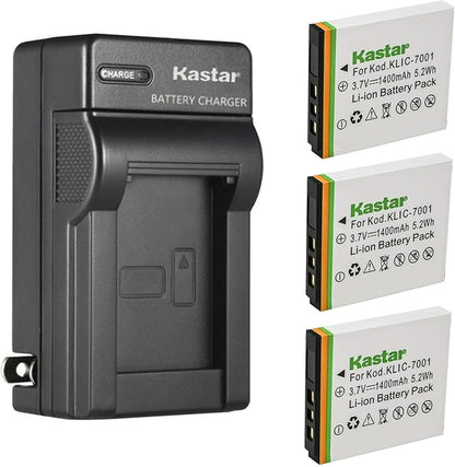 Kastar 3-Pack K7001 Battery and AC Wall Charger Replacement by Kastar