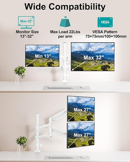 Dual Monitor Stand for Desk, Taller Monitor Arms for 2 Screens up to 32 inch - Image 5