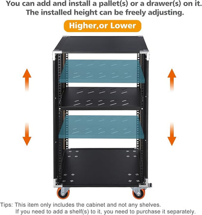 Movable AV Gear Rack 16U 19in Mobile Floor Standing Network Device Storage - Image 3