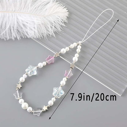 Beaded Phone Charm Lanyard Strap Girly Style Fixed Beads Pearl Lanyards - Image 5