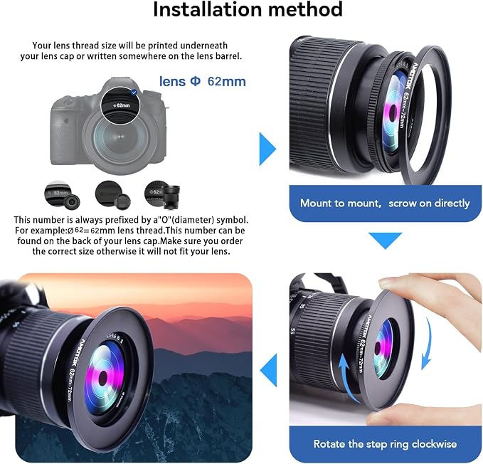 62mm Lens to 72mm Camera Lens Adapter, 62mm to 72mm Filter Step-up Ring Adapter - Image 5