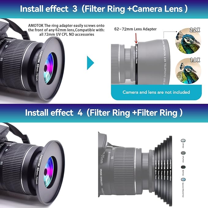 62mm Lens to 72mm Camera Lens Adapter, 62mm to 72mm Filter Step-up Ring Adapter - Image 7