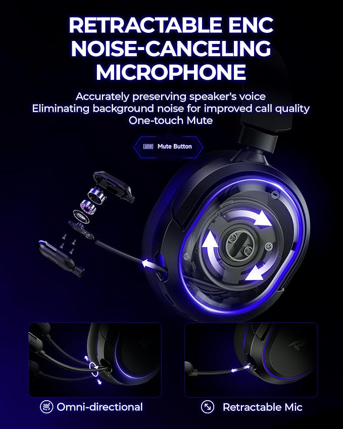 Wireless Gaming Headset, 7.1 Surround Sound, 2.4GHz USB Gaming Headphones - Image 5