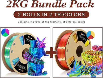LOVOON 3D Printing Filament Bundle 2 KG, Tricolor PLA Filament 1.75mm Silk - Image 4