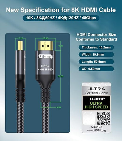 Certified 10K 8K HDMI 2.1 Cable 20 FT, 48Gbps Ultra High Speed HDMI Cable - Image 3