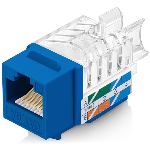 Everest 45° Angled RJ45 Cat6A Keystone Jacks 100-Pack in Blue by EverestMediaSolutions