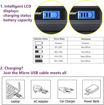 Kastar Battery x2 and Slim LCD Charger Replacement - Image 3