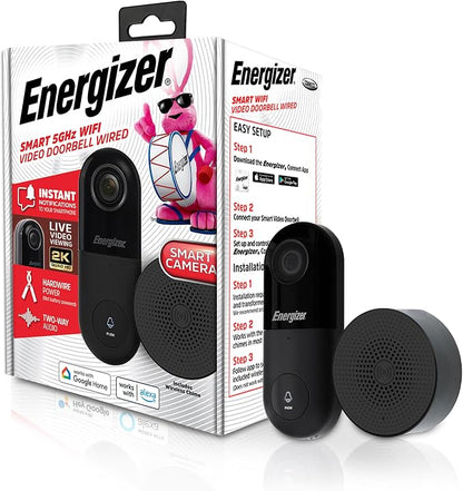 Energizer Smart 2K Doorbell & Chime, Wired Video Doorbell Security Camera by Energizer