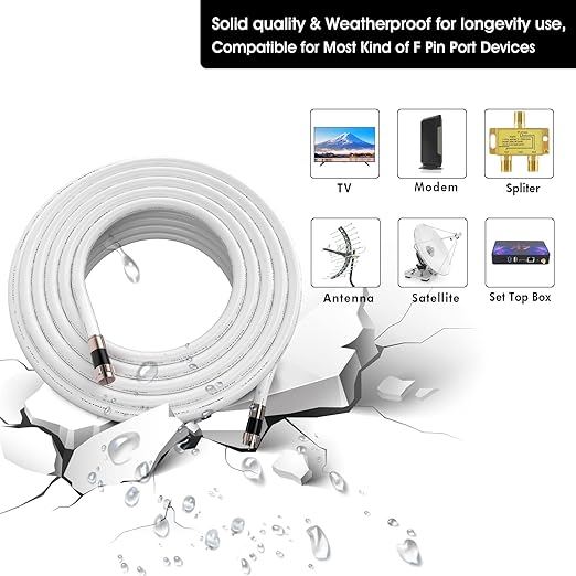 25ft RG6 Coaxial Cable White, 75 Ohm Coax Cable - Image 2
