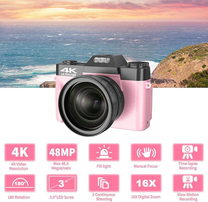 VETEK Digital Cameras for Photography, 4K 48MP Vlogging Camera 16X Digital Zoom - Image 3
