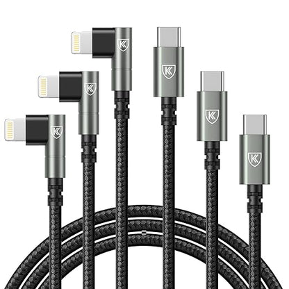 90 Degree iPhone Charger 6FT 3Pack USB C to Lightning Cable Fast Charging Cord by KIYODA