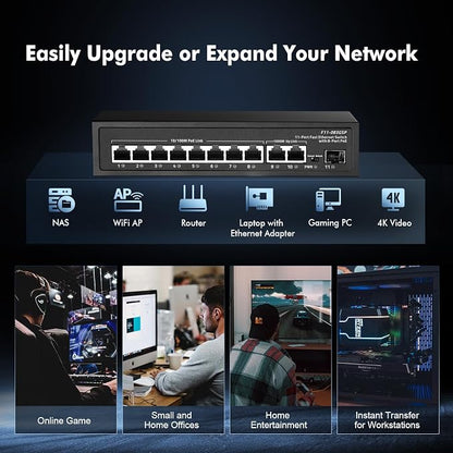 11 Port POE Switch, 8 POE+ 10/100Mbps, 2 Gigabit Uplink, 1 Gigabit SFP - Image 7