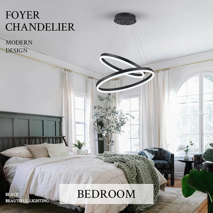 Modern LED Chandelier Black 2-Rings Pendant Light Circular Flush Mount Ceiling - Image 4