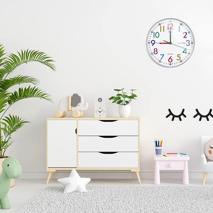 AIRUIFU Wall Clock for Kids Learning Tell Time Easily Non-Ticking Battery - Image 7