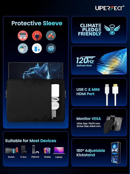 UPERFECT Portable Monitor 18.5-inch 120HZ Touchscreen 100% sRGB w/VESA & Stand - Image 8