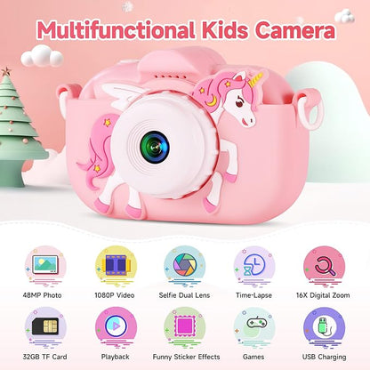 Kids Camera Toys for Ages 3 4 5 6 7 8 9 Girls, 48MP Dual Lens Toddler Digital - Image 2