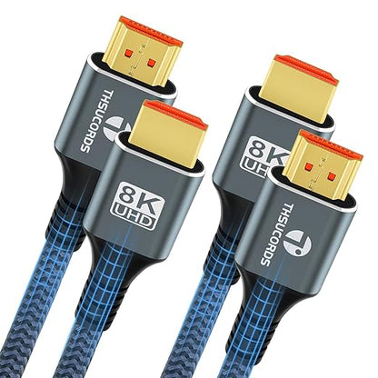 8K 4K HDMI Cable 1.6FT 2 Pack, High Speed Braided HDMI to HDMI 2.1 Cord by Thsucords