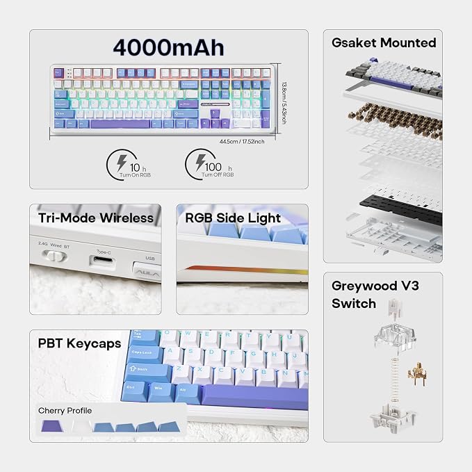 EPOMAKER Aula F108 Wireless Gaming Keyboard, Full Size Mechanical Keyboard - Image 2