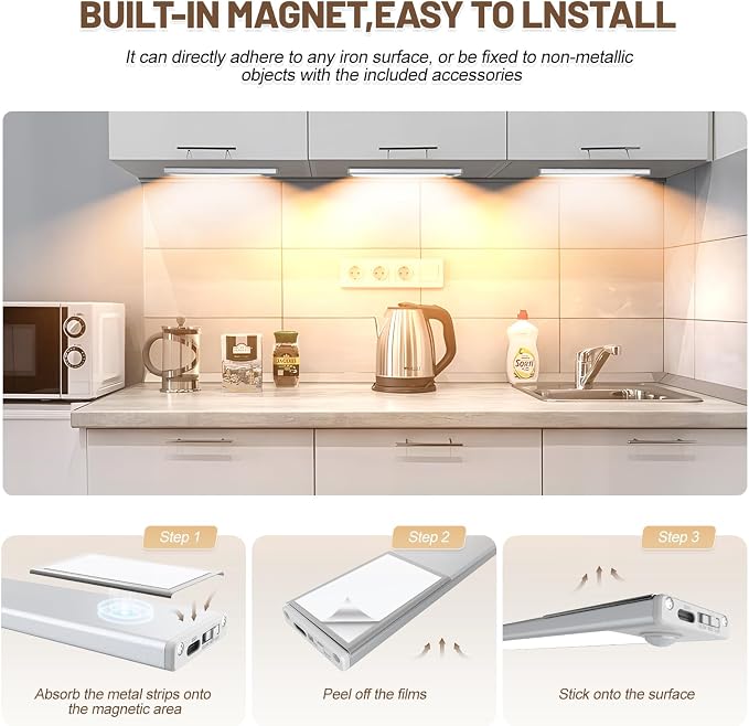 6 Pack Under Cabinet Lighting Wireless, 40 LED Rechargeable Battery Motion - Image 6
