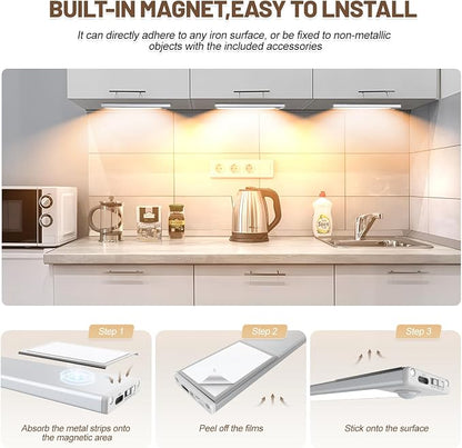6 Pack Under Cabinet Lighting Wireless, 40 LED Rechargeable Battery Motion - Image 6