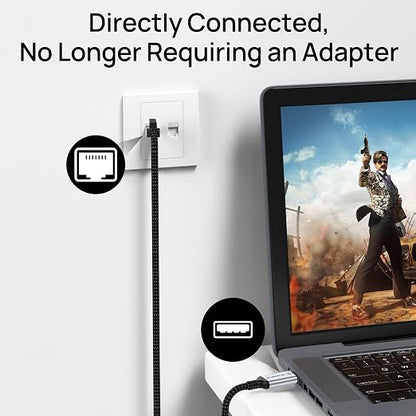 USB to Ethernet Cable 6.6 FT, USB 3.0 A to RJ45 Male Nylon Adapters, Gigabit - Image 3